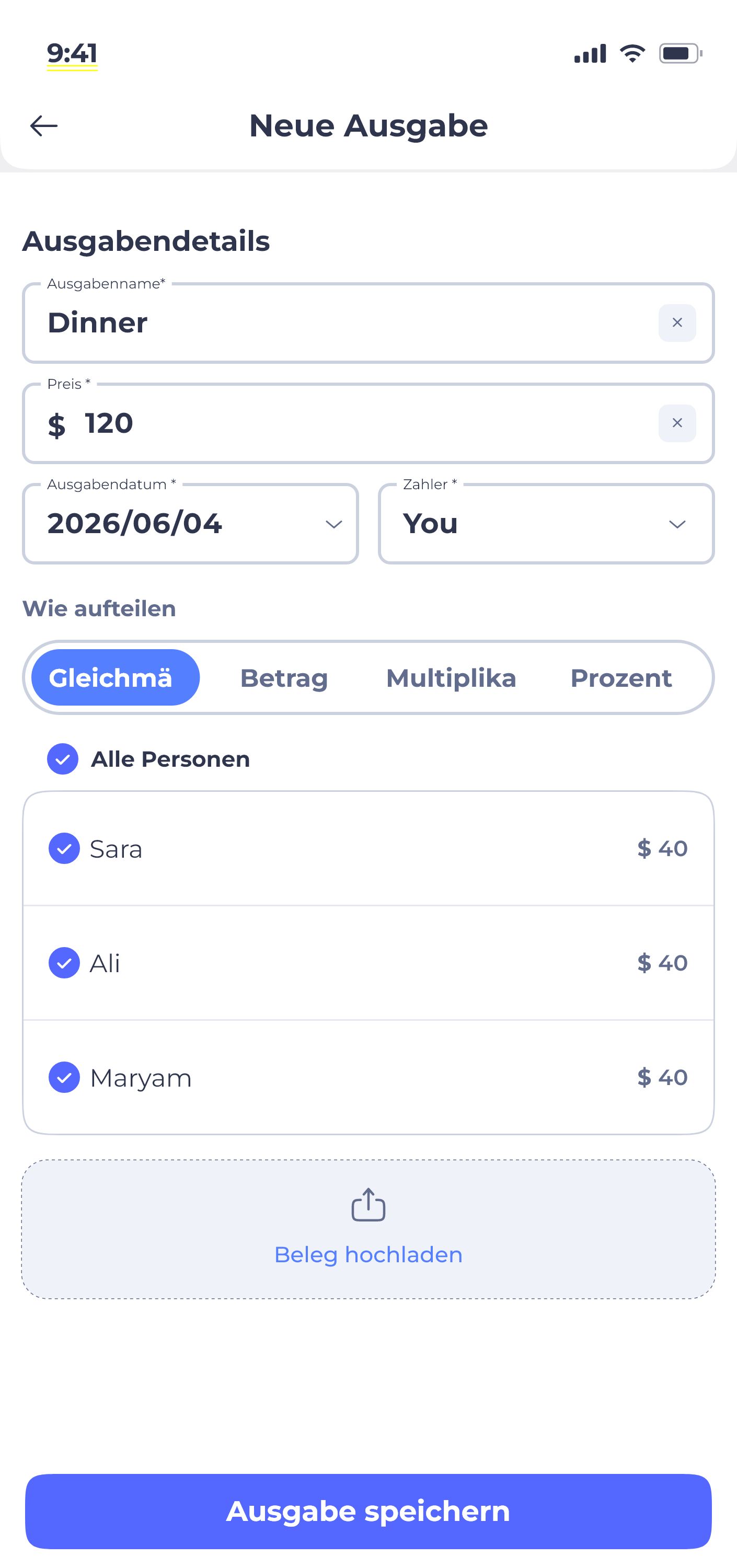 Donget app — add expense screen