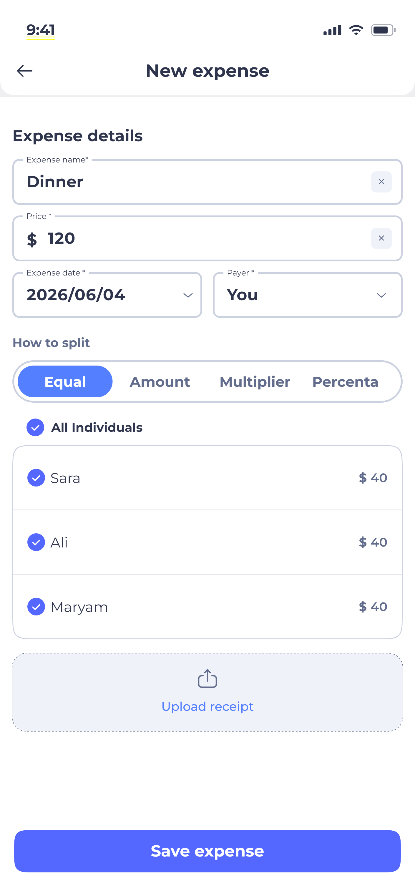 Donget app — add expense screen