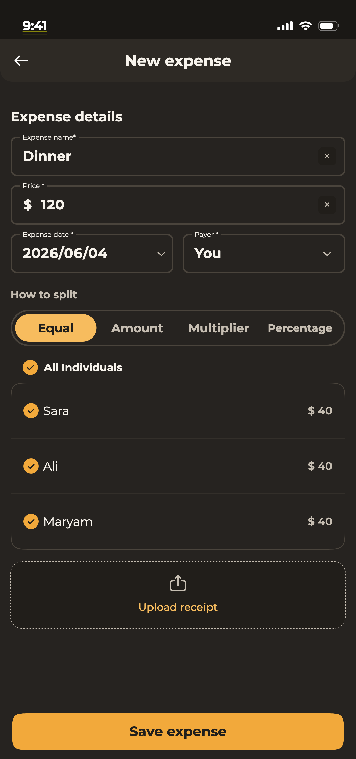Donget app — add expense screen