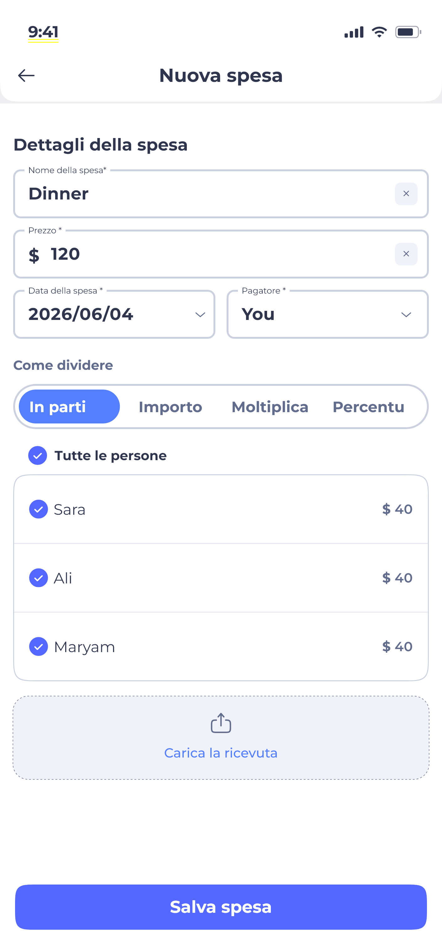 Donget app — add expense screen