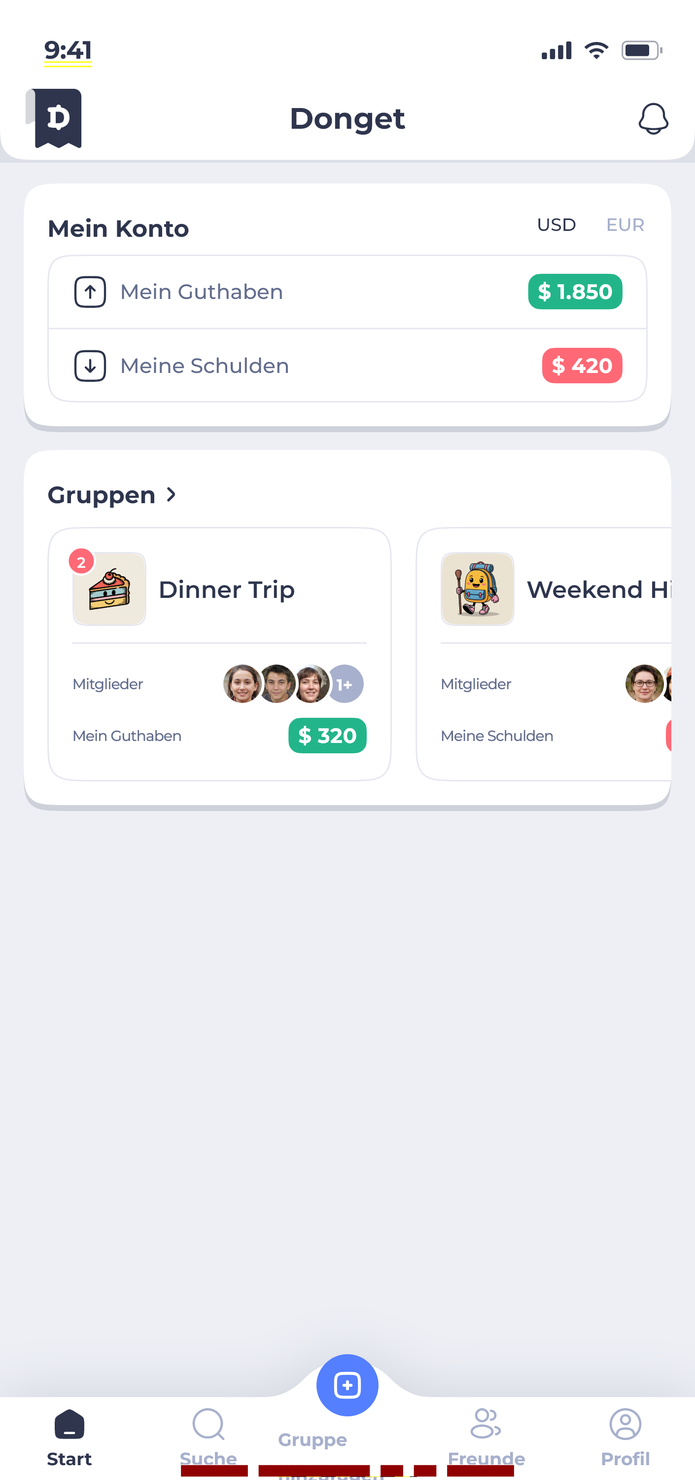 Donget app — home screen