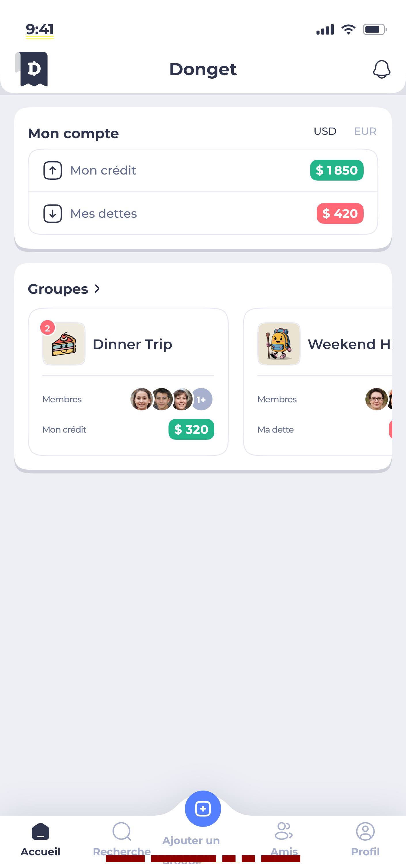 Donget app — home screen