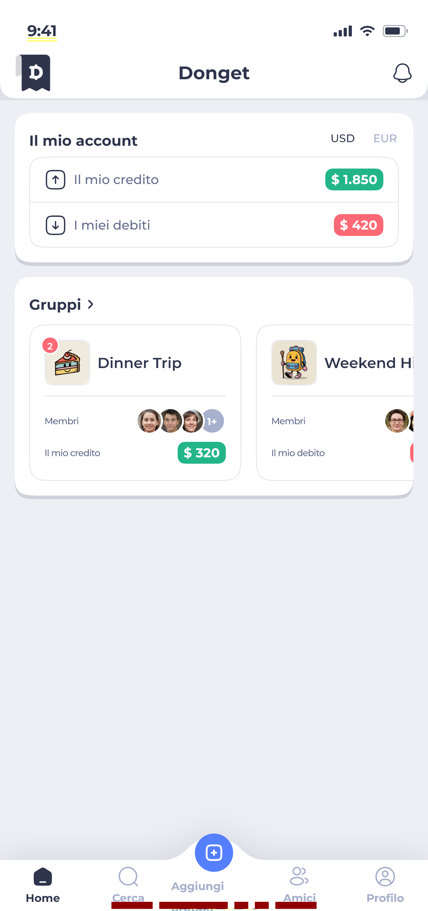 Donget app — home screen